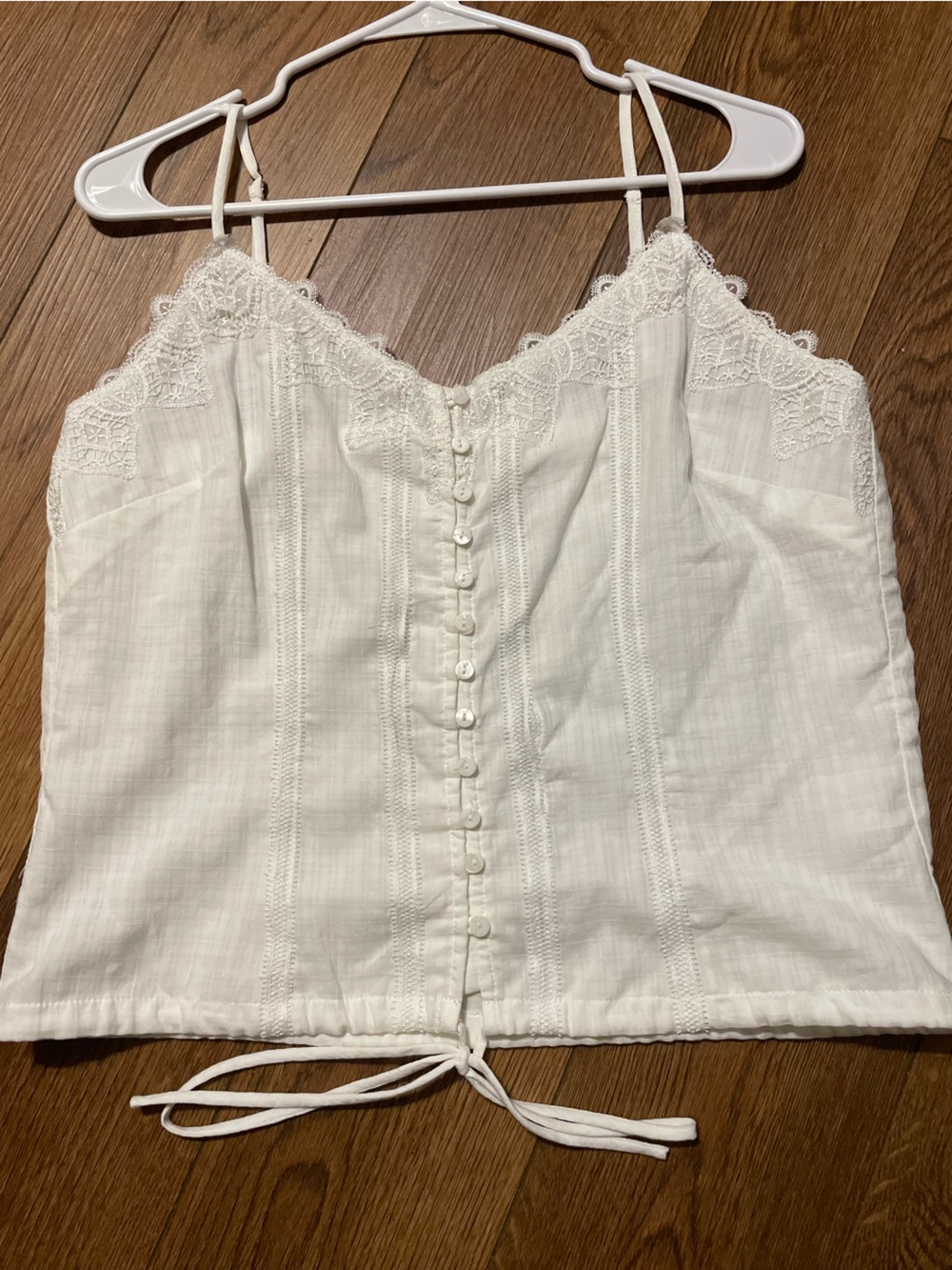 Heartloom Morrisey 100% Cotton EggshelI/Ivory Lace-Trim Cotton Cami Front Button